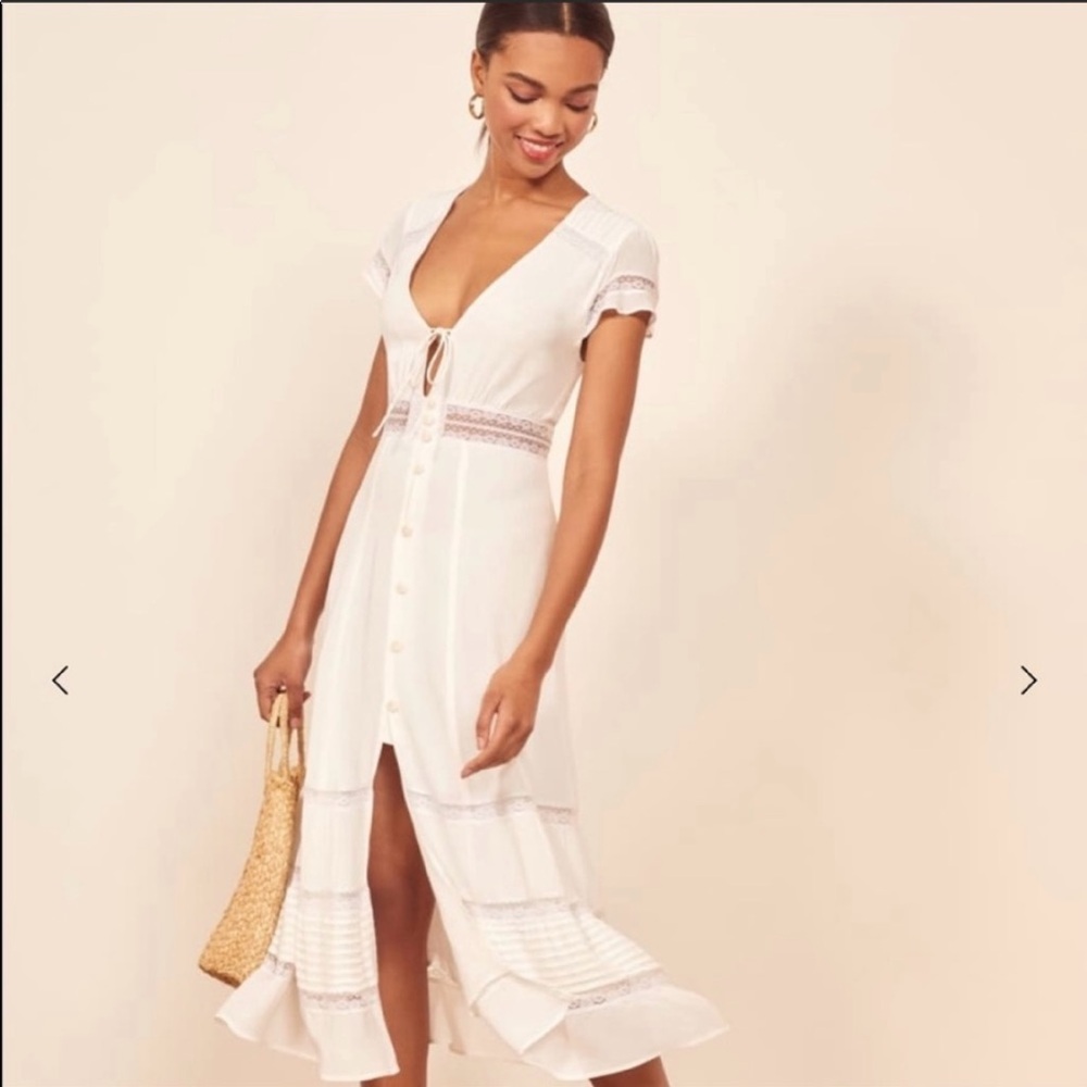 Reformation Garland Lace Trim Midi Dress NWT